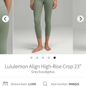 lululemon athletica Align High-Rise Crop 23" in Eucalyptus Green Size 6